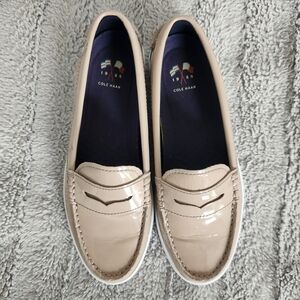 Cole Haan Nude Patent Leather Penny Loafers
